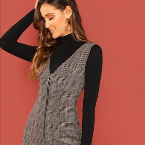 Zipper Up Plaid Dress